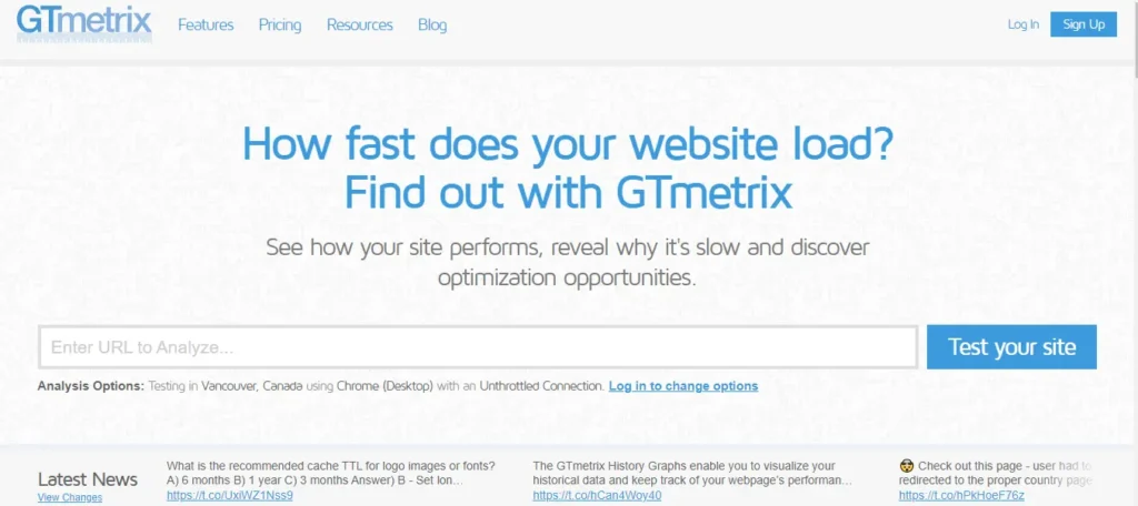 enter your URL in GTmetrix