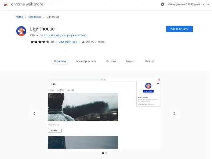 adding lighthouse chrome extension