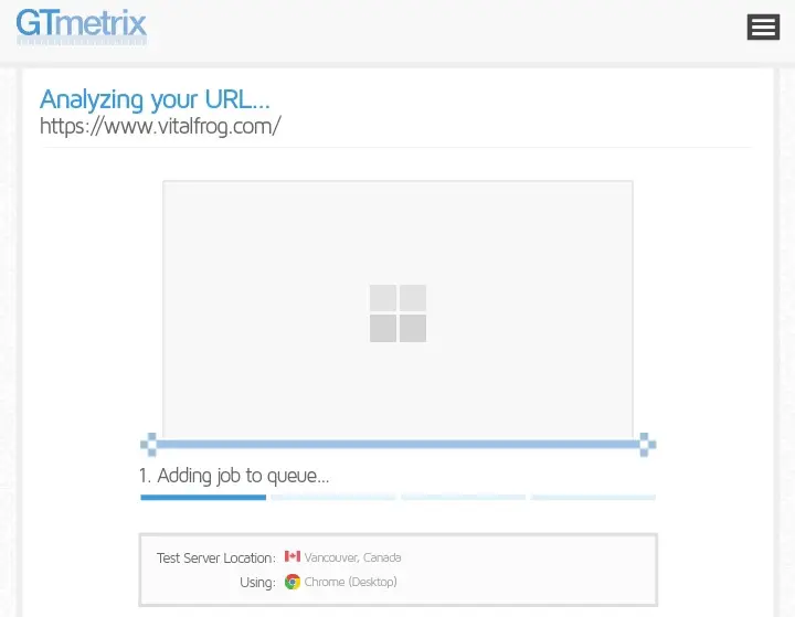 GTmetrix analyzing your URL