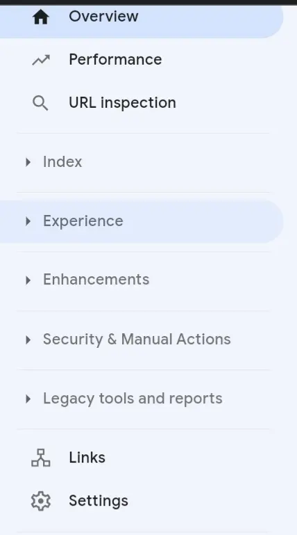 Google Search Console Experience tab