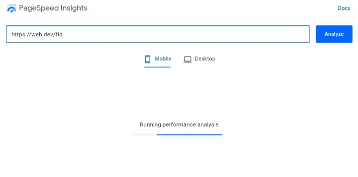 Running performance analysis on PageSpeed Insight.