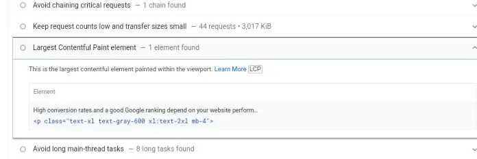 VitalFrog's LCP element on Mobile. Report from PageSpeed Insight