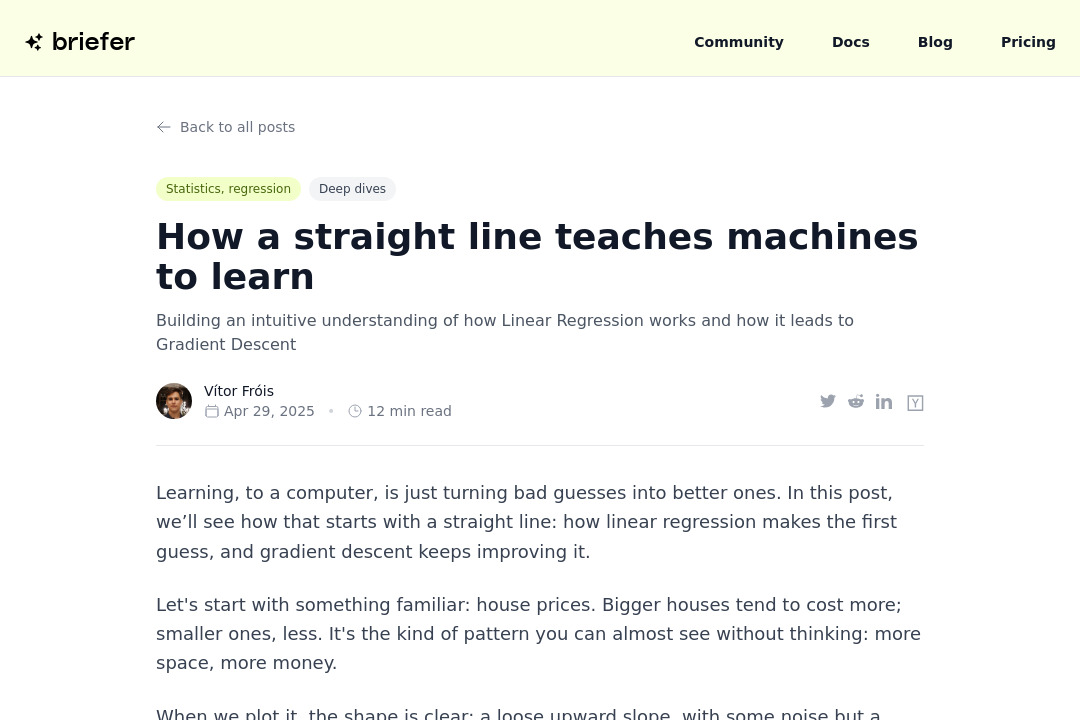 How a straight line teaches machines to learn &mdash; screenshot of briefer.cloud