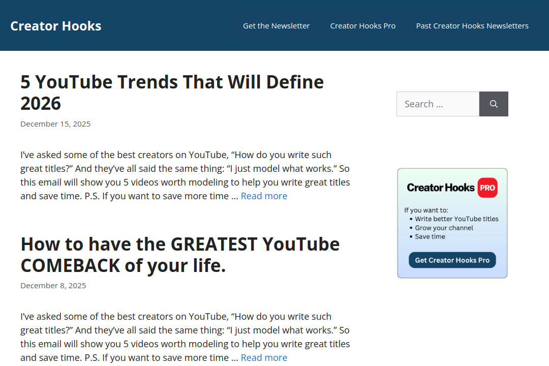 Creator Hooks &mdash; screenshot of creatorhooks.com