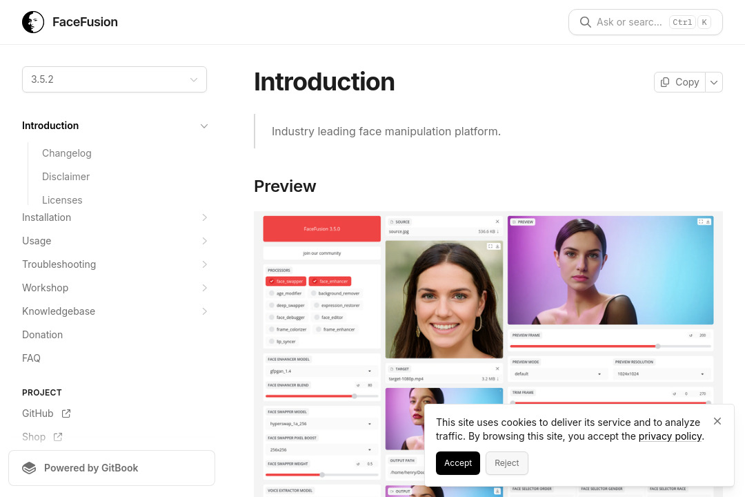 FaceFusion &mdash; screenshot of docs.facefusion.io