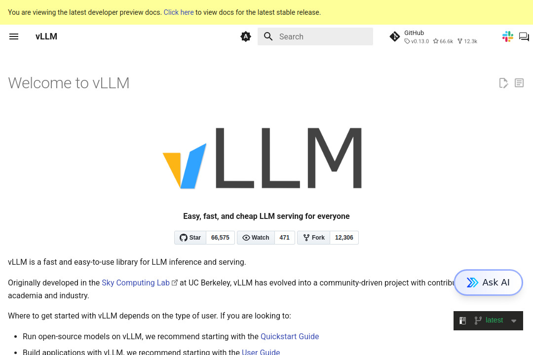 vLLM &mdash; screenshot of docs.vllm.ai