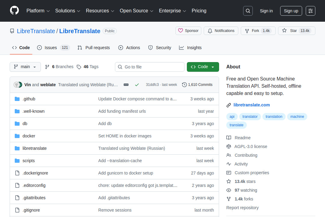 LibreTranslate &mdash; screenshot of github.com