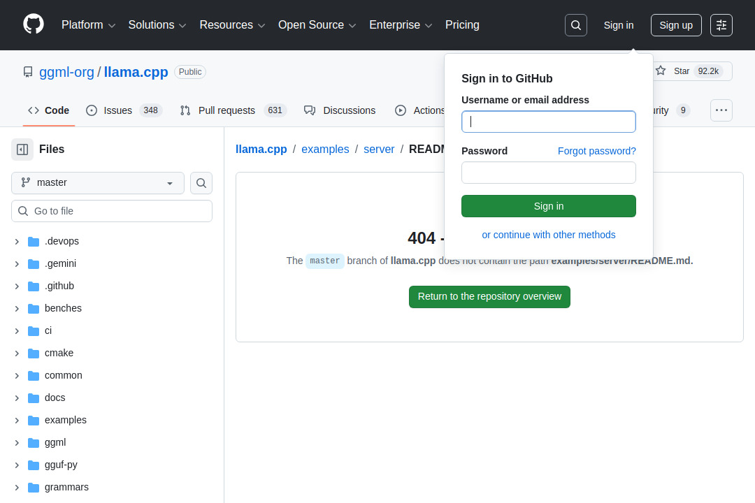 llama.cpp &mdash; screenshot of github.com