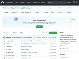 List of possible naughty strings to test your text input parsing against