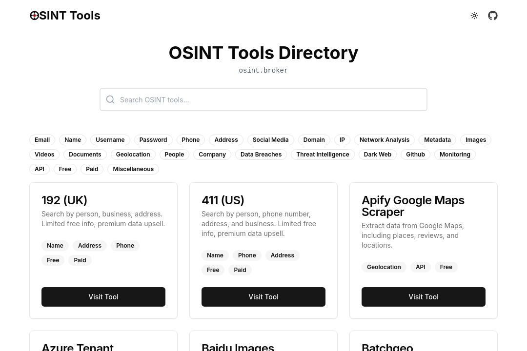 OSINT Tools Directory