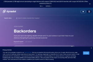 Dynadot domain backorder page